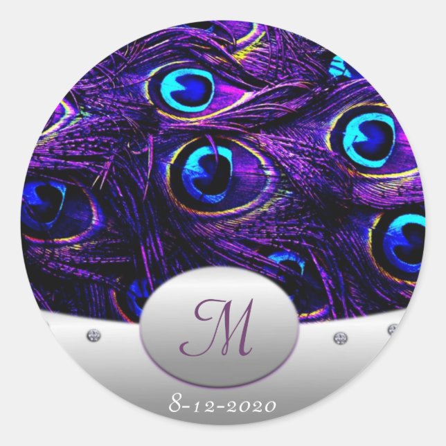 Sticker Rond Enveloppe Faire-part de mariage Peacock violet (Devant)