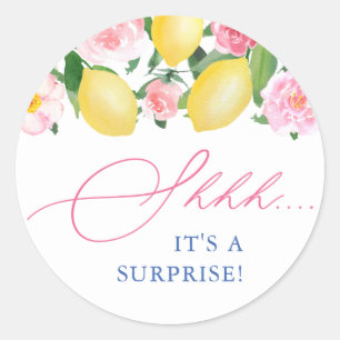 Sticker Rond Enveloppe Floral Shhh Surprise de citrons italiens