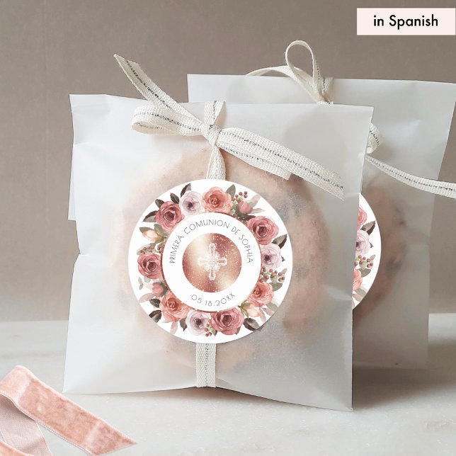Sticker Rond Enveloppe Florale de Première Communion Espagnole  (Créateur téléchargé)