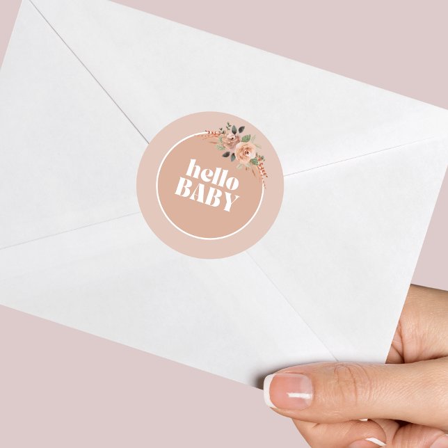 Sticker Rond Enveloppe, Hello Baby, Baby shower moderne (Créateur téléchargé)