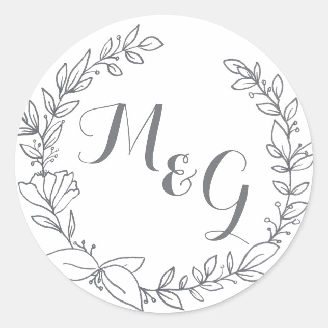 Sticker Rond Enveloppe initiale de monogramme d'encre florale (Devant)