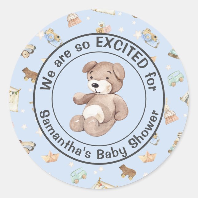 Sticker Rond Enveloppe Invitation de douche pour bébé garçon (2 (Devant)