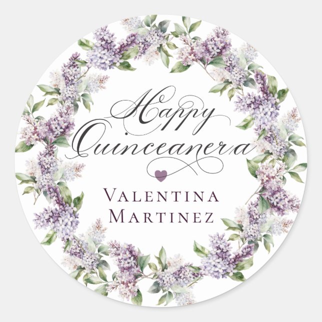 Sticker Rond Enveloppe Lilac violet Quinceanera personnalisée (Devant)