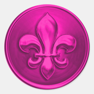 Sticker Rond Enveloppe Magenta Fleur de Lis Sceau Embossé