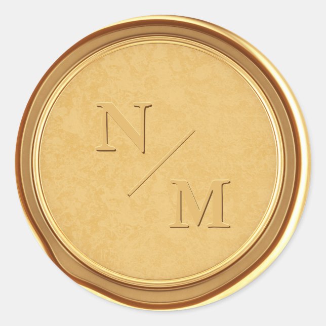 Sticker Rond Enveloppe Mariage de cire or des initiales Monogra (Devant)