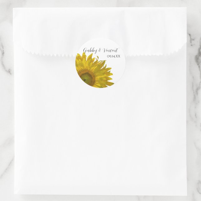 Sticker Rond Enveloppe Mariage de tournesol jaune (Sac)