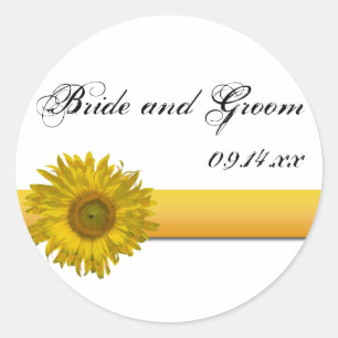 Sticker Rond Enveloppe Mariage en bande de tournesol jaune