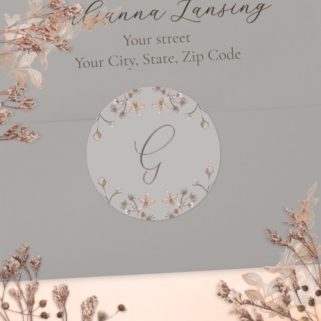 Sticker Rond Enveloppe Mariage Fleur sauvage élégante personnal (Créateur téléchargé)