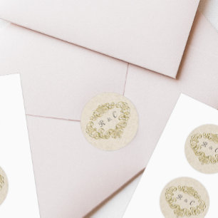 Sticker Rond Enveloppe Mariage fleurie Gold Crest