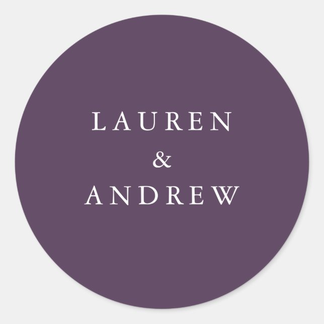 Sticker Rond Enveloppe Mariage moderne de prune violette (Devant)