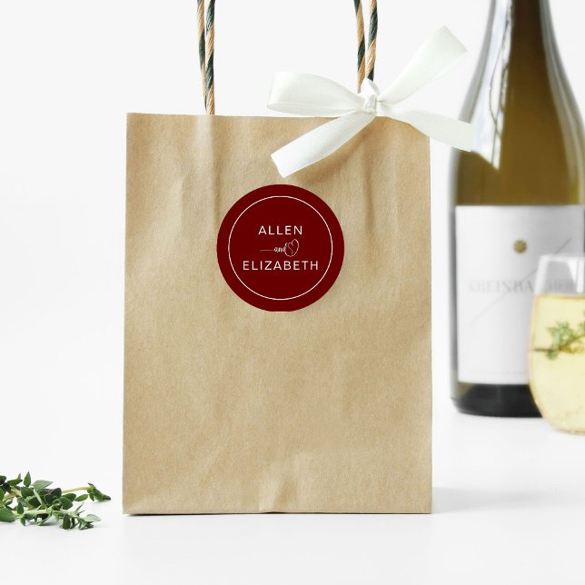 Sticker Rond Enveloppe Mariage moderne rouge foncé (Créateur téléchargé)