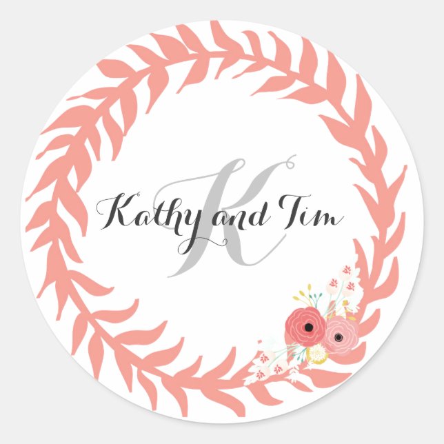 Sticker Rond Enveloppe Mariage Monogramme de pêche Phoques et S (Devant)