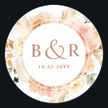 Sticker Rond Enveloppe Mariage Peach Blush, Terracotta / Favori<br><div class="desc">Elégante enveloppe mariage monogrammée sceau ou préférez autocollant avec de magnifiques détails aquarelle florale dans un magnifique mélange de teintes pêche, orange, rose rousse, crème et champagne. Centrer en blanc avec initiales et deuxième ligne de texte en ton rouille terre cuite. Deux options de taille et plusieurs options de forme...</div>