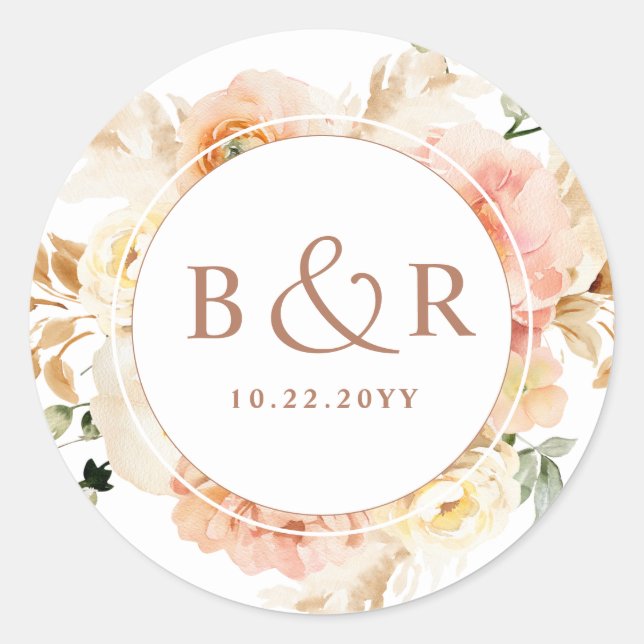 Sticker Rond Enveloppe Mariage Peach Blush, Terracotta / Favori (Devant)