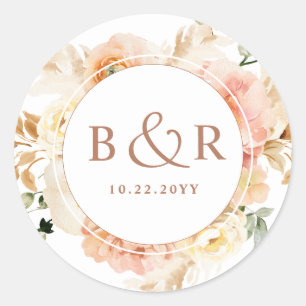 Sticker Rond Enveloppe Mariage Peach Blush, Terracotta / Favori