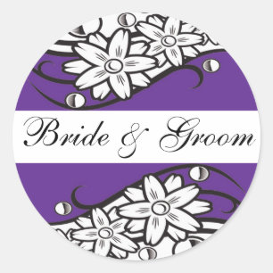 Sticker Rond Enveloppe Mariage violet Floral mariée & chambre