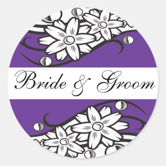 Sticker Rond Enveloppe Mariage violet Floral mariée & chambre (Devant)