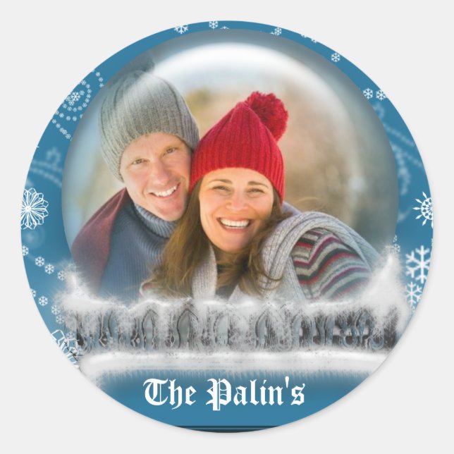 Sticker Rond Enveloppe Modèle du Globe des neiges de Noël (Devant)