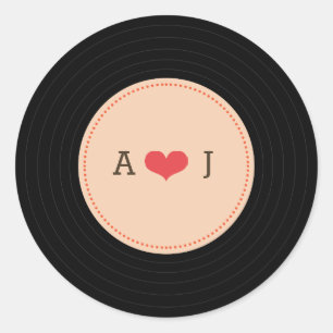 Sticker Rond Enveloppe moderne Retro Vinyl Record Mariage Blush