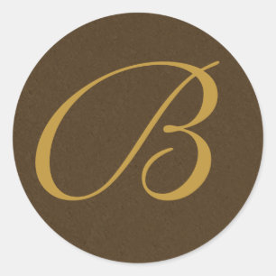 Sticker Rond Enveloppe monogramme brun et or