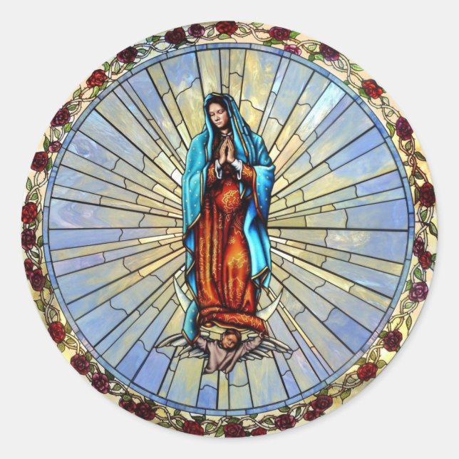 Sticker Rond Enveloppe Notre Dame de Guadalupe en verre tendu (Devant)