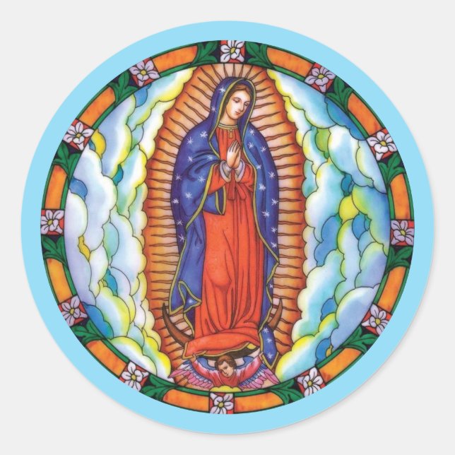 Sticker Rond Enveloppe Notre Dame de Guadalupe en verre tendu (Devant)