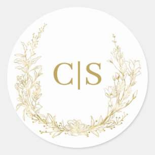 Sticker Rond Enveloppe or monogramme mariage