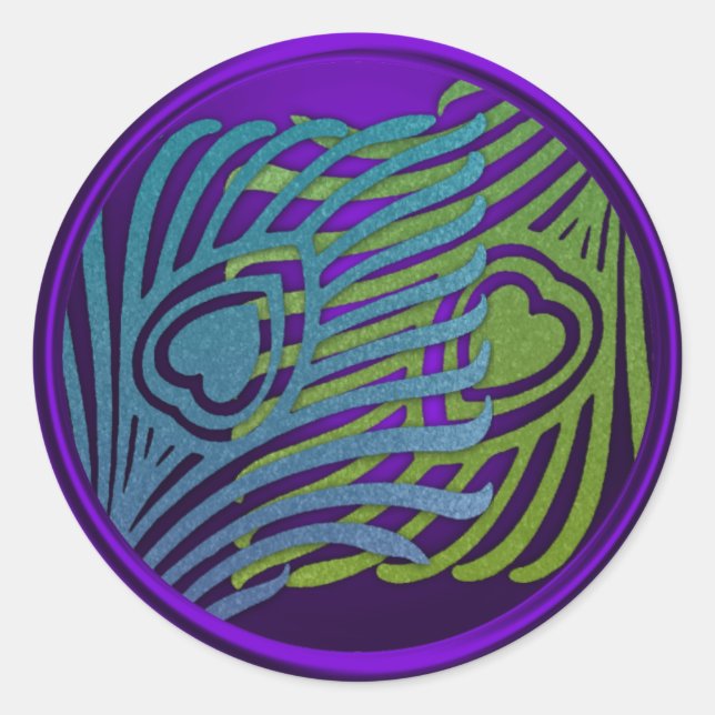 Sticker Rond Enveloppe Peacock Art Déco violet Set 1104 (Devant)