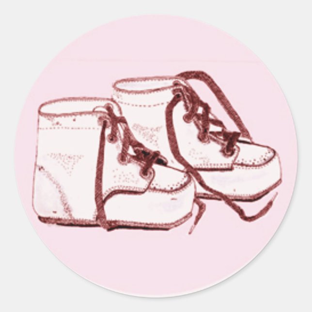 Sticker Rond Enveloppe Phoques rose Vintage Chaussures bébé (Devant)