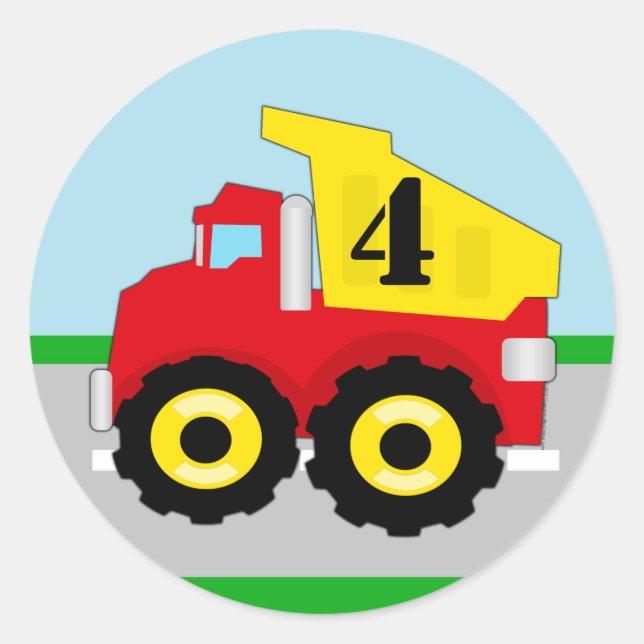 Sticker Rond Enveloppe pour enfants Construction Dumpruck Sceau (Devant)