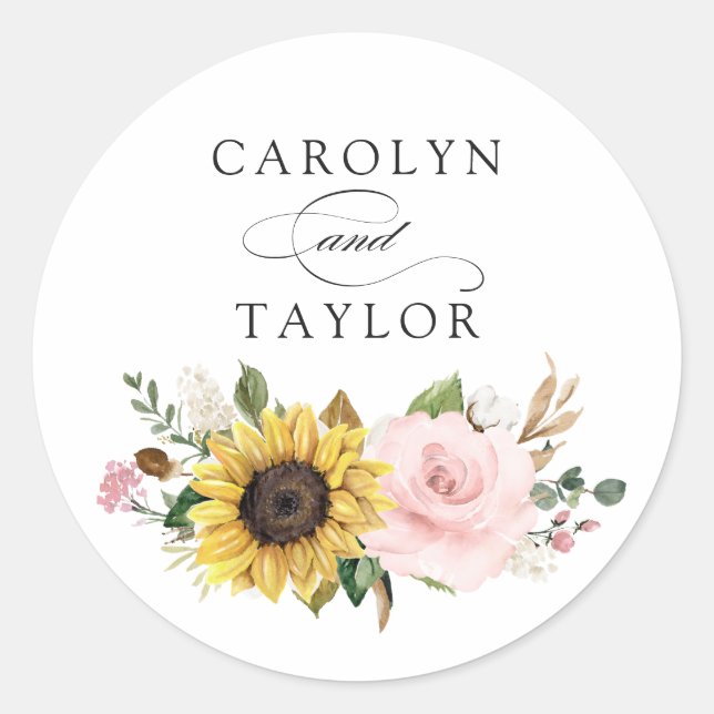 Sticker Rond Enveloppe romantique à fleurs blanches rose (Devant)