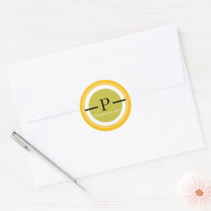 Sticker Rond Enveloppe ronde jaune lettre P monogramme classiqu