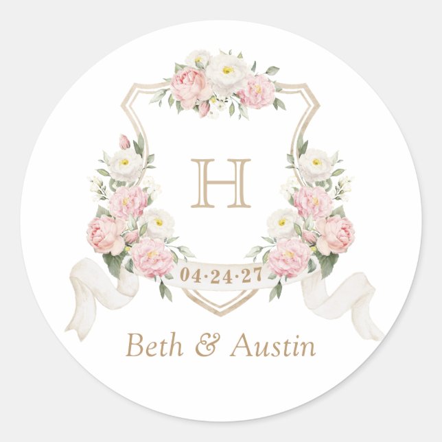 Sticker Rond Enveloppe Rose de monogramme floral (Devant)