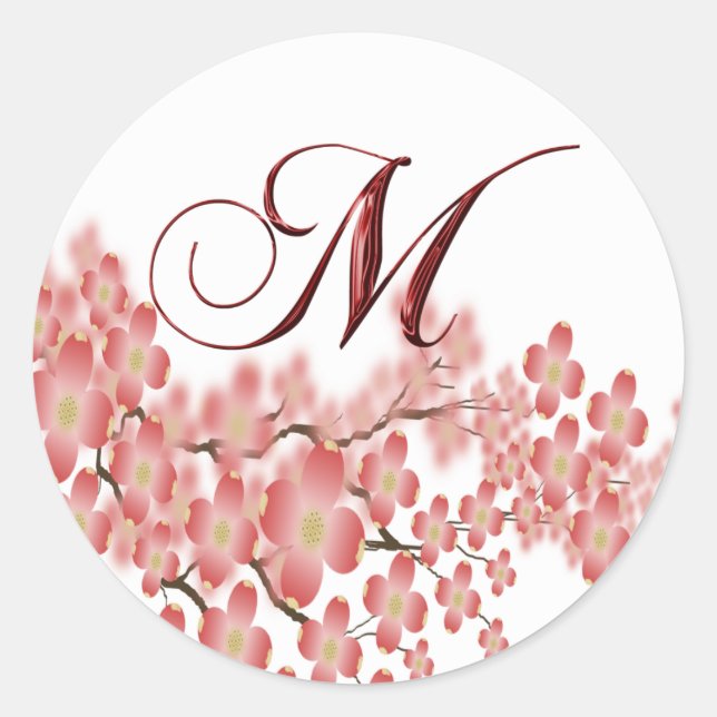 Sticker Rond Enveloppe Sceau Flower Dogwood M Monogram Mariage (Devant)