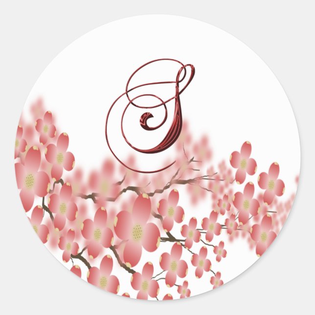Sticker Rond Enveloppe Sceau Flower Dogwood S Monogramme Mariag (Devant)