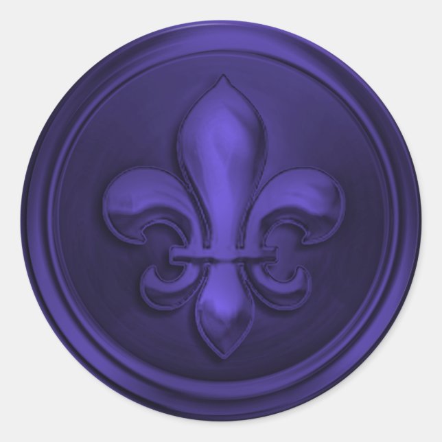 Sticker Rond Enveloppe violet Fleur de Lis Sceau Embossé Look (Devant)