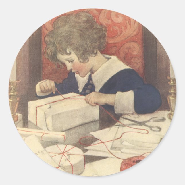 Sticker Rond Envelopper les cadeaux de Noël, Jessie Willcox Smi (Devant)