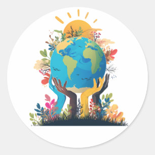 Sticker Rond Environnement - Illustration de la Terre avec la m