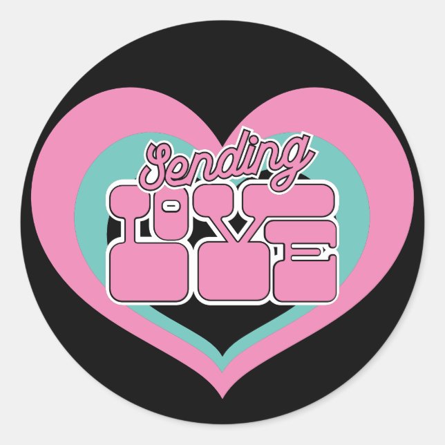 Sticker Rond Envoi d'amour Retro Coeur Noir Rose Mint (Devant)