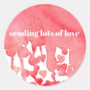 Sticker Rond Envoi de beaucoup d'amour Coeurs rouges Aquarelle