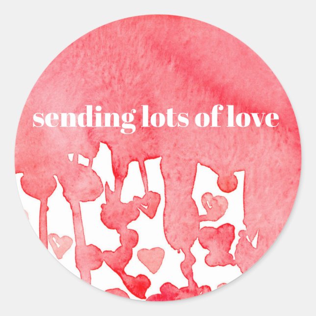 Sticker Rond Envoi de beaucoup d'amour Coeurs rouges Aquarelle (Devant)