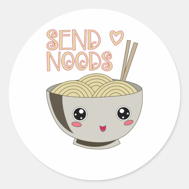 Sticker Rond Envoyer Noods Kawaii Ramen Bowl Miso Noodle Soupe  (Devant)