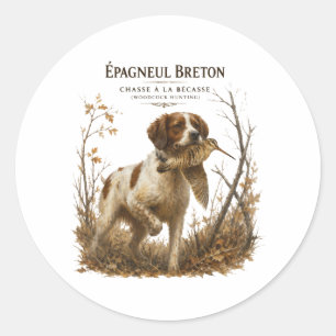 Sticker Rond Épagneul Breton – Chasse à la Bécasse Art