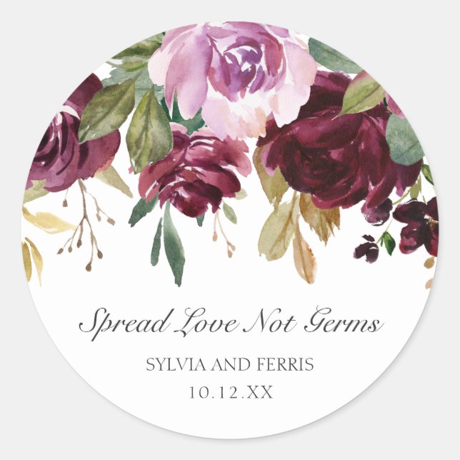 Sticker Rond Épanouissez l'amour, pas les microbes, mariage flo (Devant)