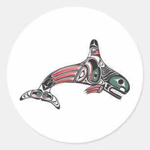 Sticker Rond Épaulard et Eagle de Tlingit
