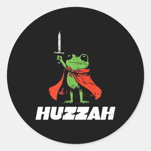 Sticker Rond Épée de chevalier grenouille Hourra Médiéval drôle (Devant)