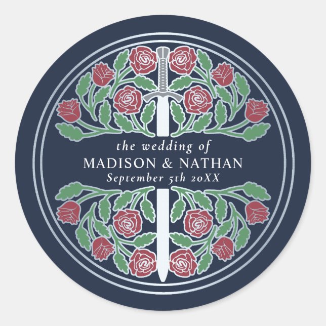 Sticker Rond Épée de mariage médiévale royale bleue argentée  (Devant)