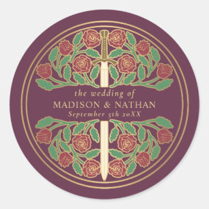 Sticker Rond Épée de mariage médiévale royale mauve