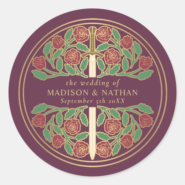 Sticker Rond Épée de mariage médiévale royale mauve  (Devant)