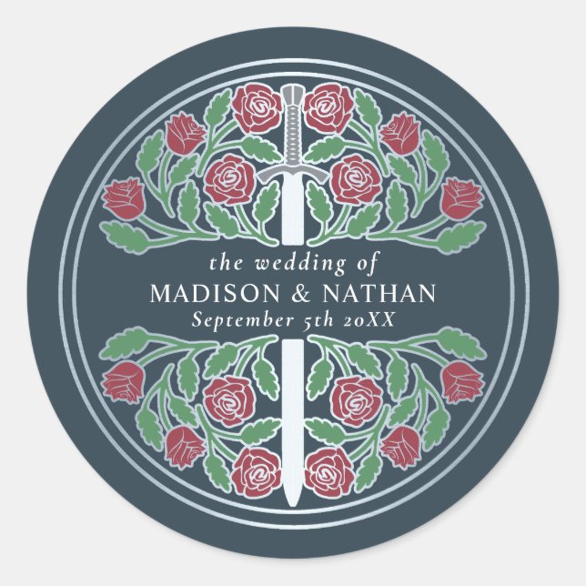 Sticker Rond Épée de mariage royale médiévale grise argentée  (Devant)